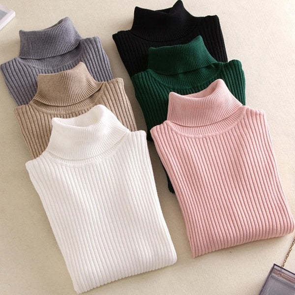 On Sale 2019 Autumn Winter Women Knitted Turtleneck Sweater Casual Soft Polo-Neck Jumper Fashion Slim Female Elasticity Pullovers