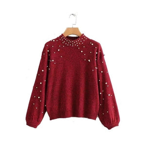 New fashion pearl decorative casual sweater autumn and winter 2020 collection