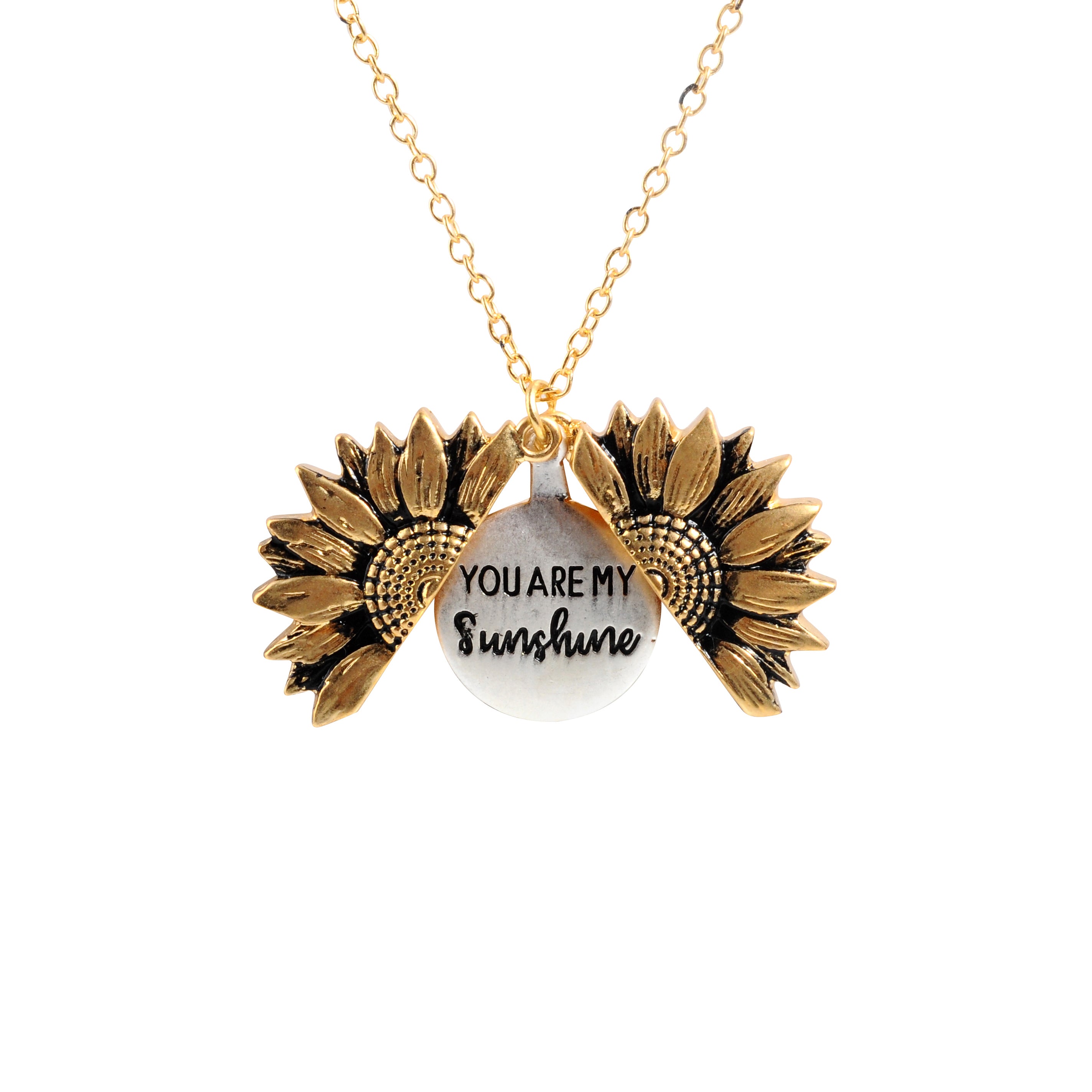 Sunflower female Gold Silver Open Engrave letter Necklaces