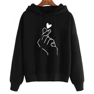 Women Hoodies Casual Kpop Finger Heart Love