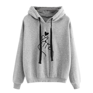 Women Hoodies Casual Kpop Finger Heart Love