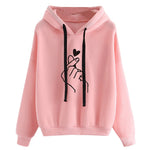 Women Hoodies Casual Kpop Finger Heart Love