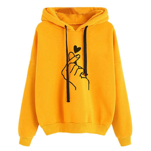 Women Hoodies Casual Kpop Finger Heart Love