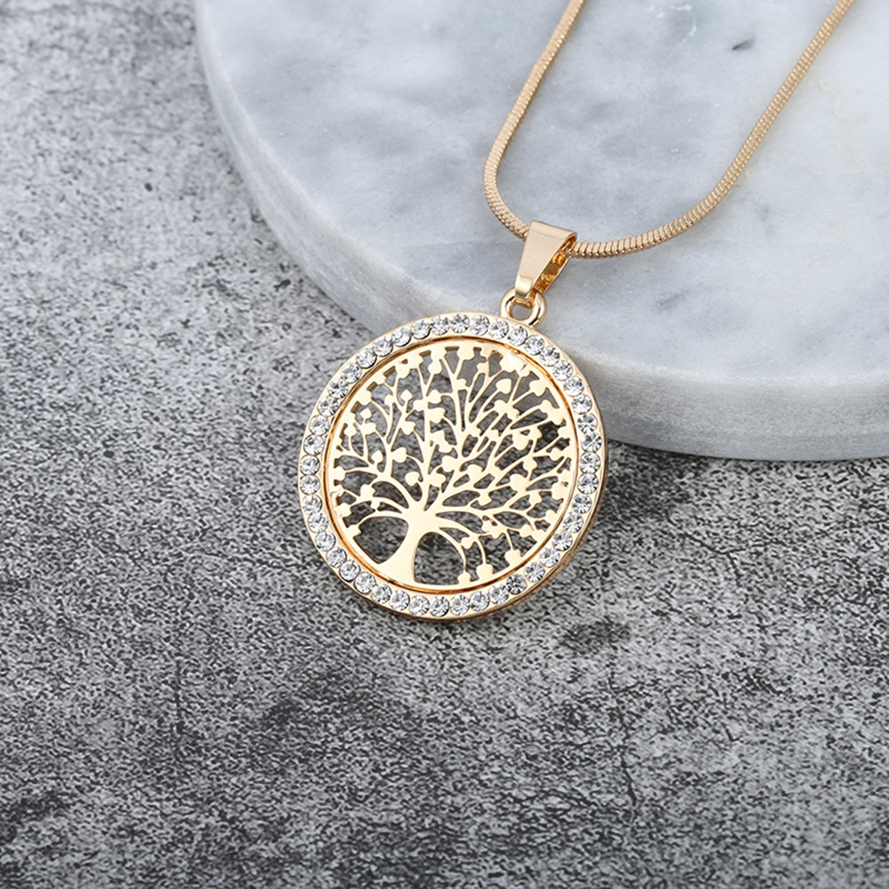 Hot Tree of Life Crystal Round Small Pendant Necklace Gold Silver Colors