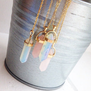 Natural Stone Bullet Pink Crystal Pendant Necklace For Women Jewelry