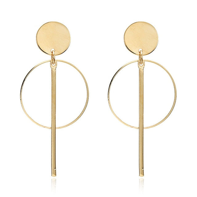 Simple fashion gold color Silver geometric big round earrings for women