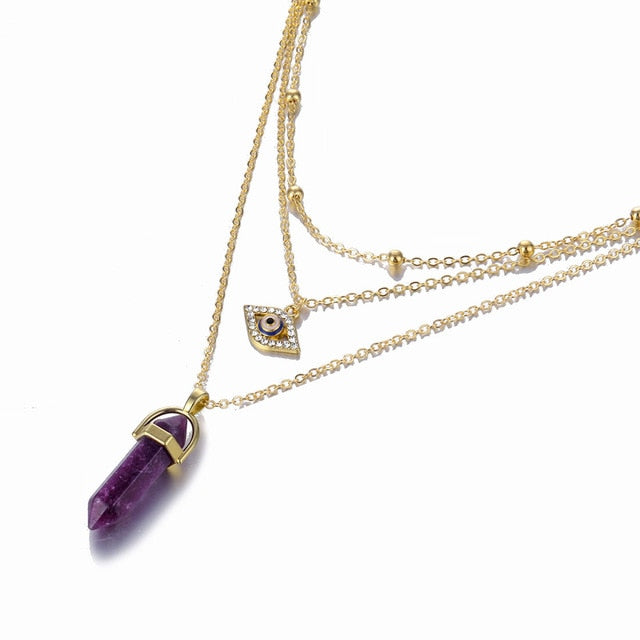 Natural Stone Bullet Pink Crystal Pendant Necklace For Women Jewelry